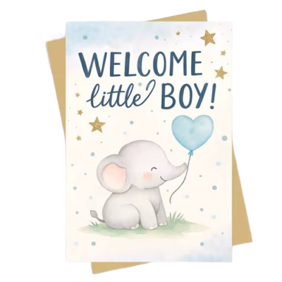 Ευχετήρια κάρτα με φάκελο για γέννηση με ελεφαντάκι